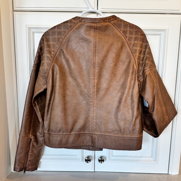 BB Dakota Brown Faux Leather Moto Jacket-SZ L - Picture 2 of 2